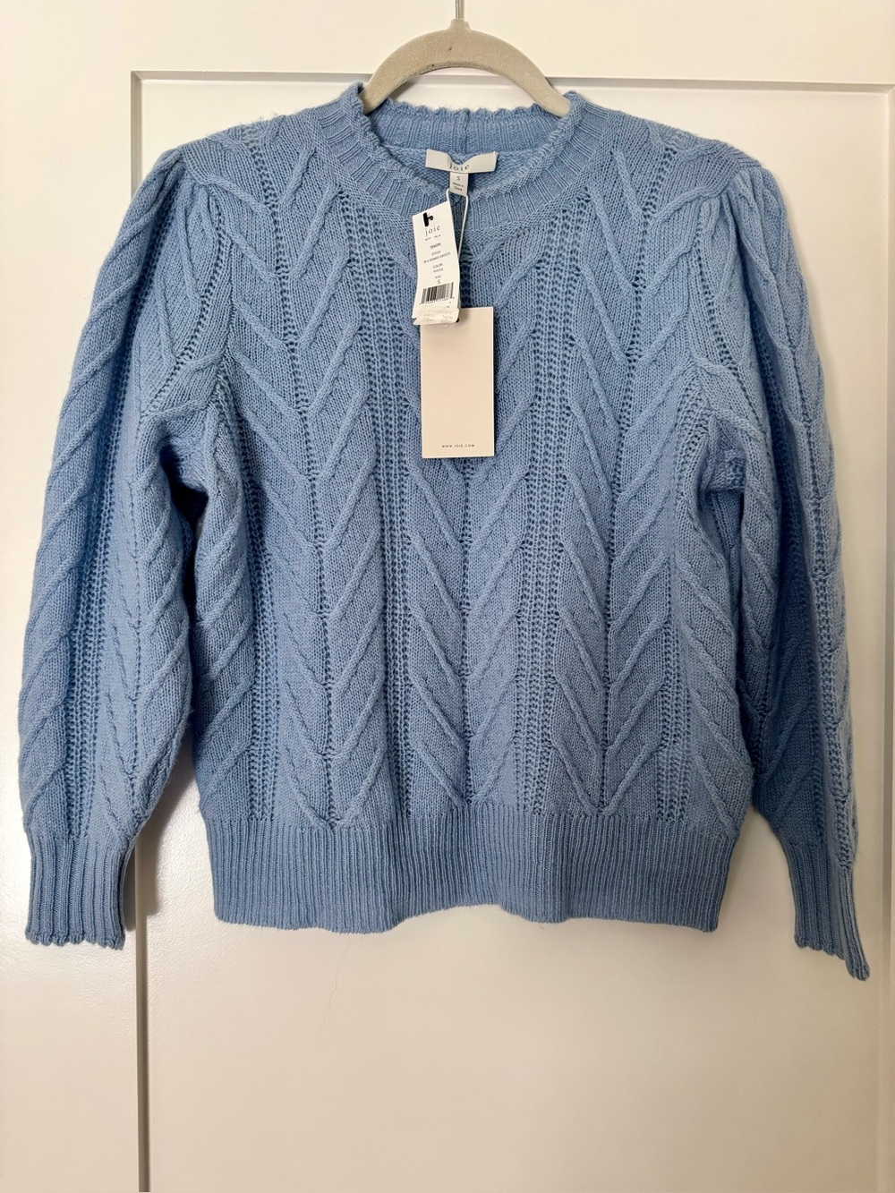 Joie Light Blue Cable Knit Crewneck Cashmere Sweater Size S NWT